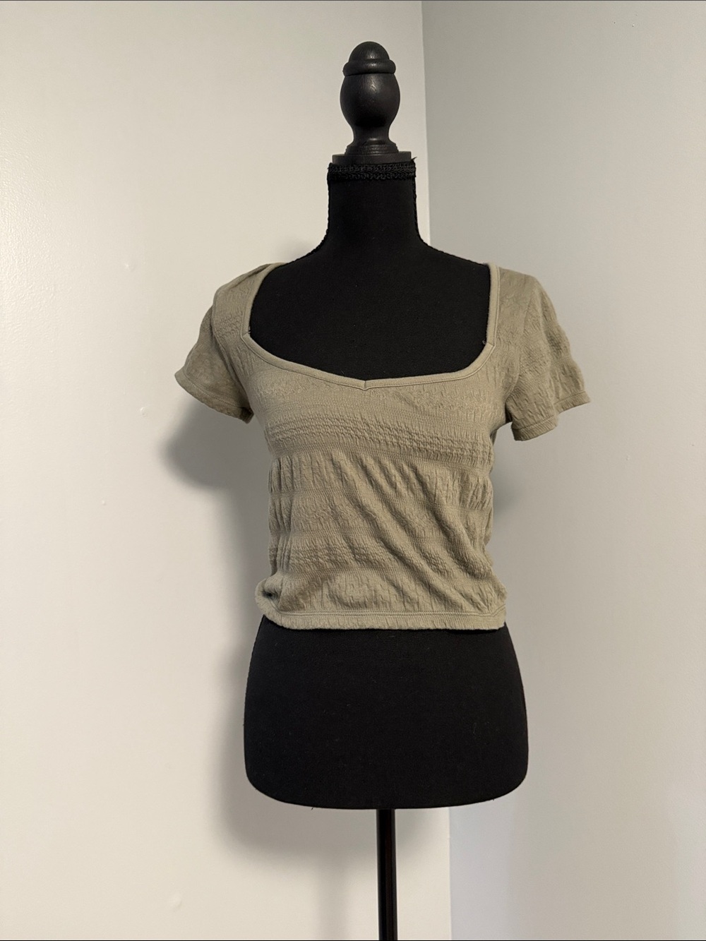 Abercrombie & Fitch Olive Green Cropped Square-Neck Top